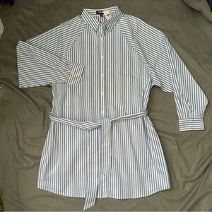 Express Blue White Striped Portofino Button Down Dress NWT Size M
